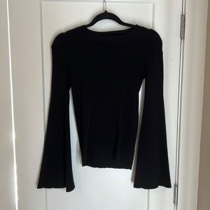 Black cotton soft bell sleeve sweater